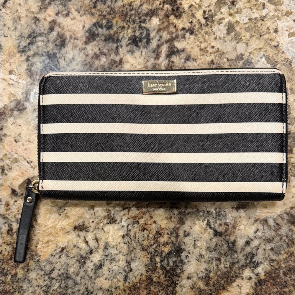 Kate Spade Black and Cream Striped Wallet